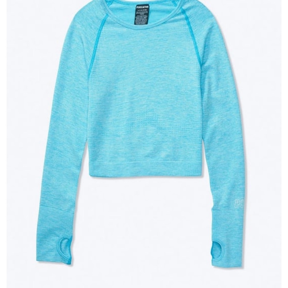 PINK Victoria's Secret Aqua Blue Long-Sleeve Crop Top